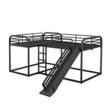 Full and Twin Size L-Shaped Bunk Bed with Slide and Short Ladder, Black - Home Elegance USA