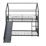 Twin Over Twin Metal Bunk Bed With Slide,Kids House Bed Black - Home Elegance USA