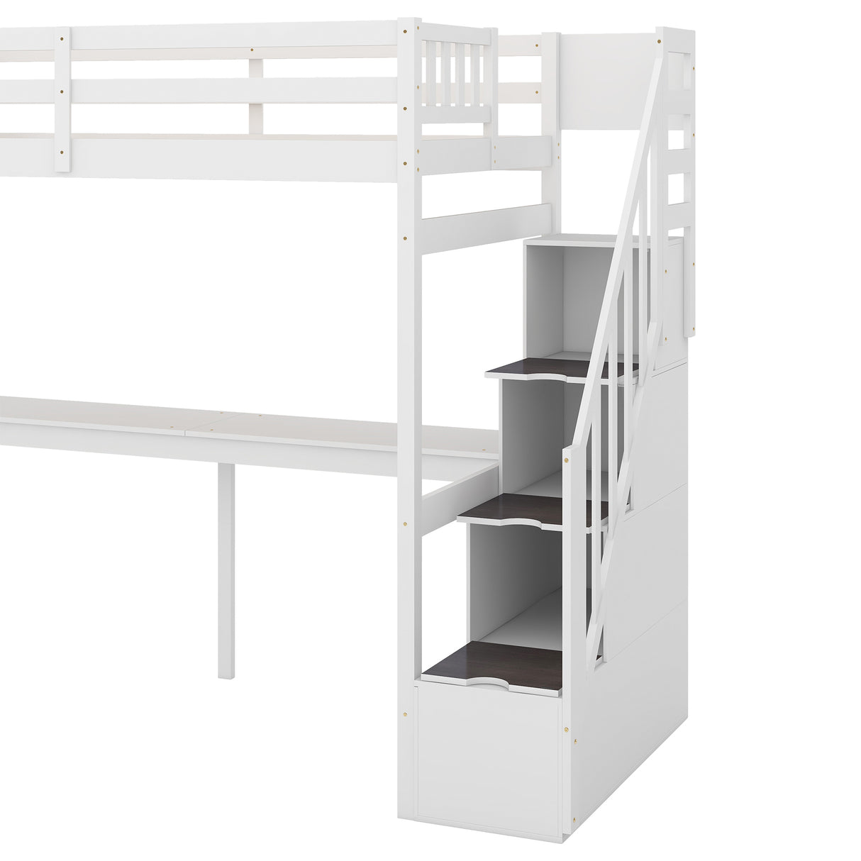 Twin Size Loft Bed with Storage Staircase and Built-in Desk, White (Old SKU:GX000903AAK) - Home Elegance USA