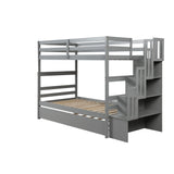 Bunk Beds Twin over Twin Stairway Storage function  Gray - Home Elegance USA