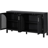 TREXM Large Storage Space Sideboard with Artificial Rattan Door and Metal Handles for Living Room and Entryway (Black) - Home Elegance USA