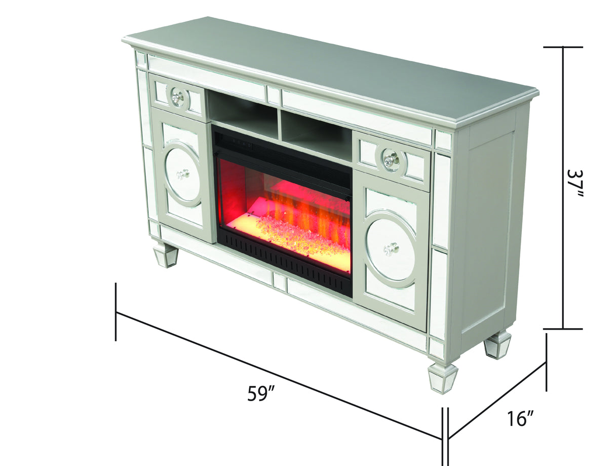 Symphony TV Stand With Electric Fireplace in Silver Home Elegance USA