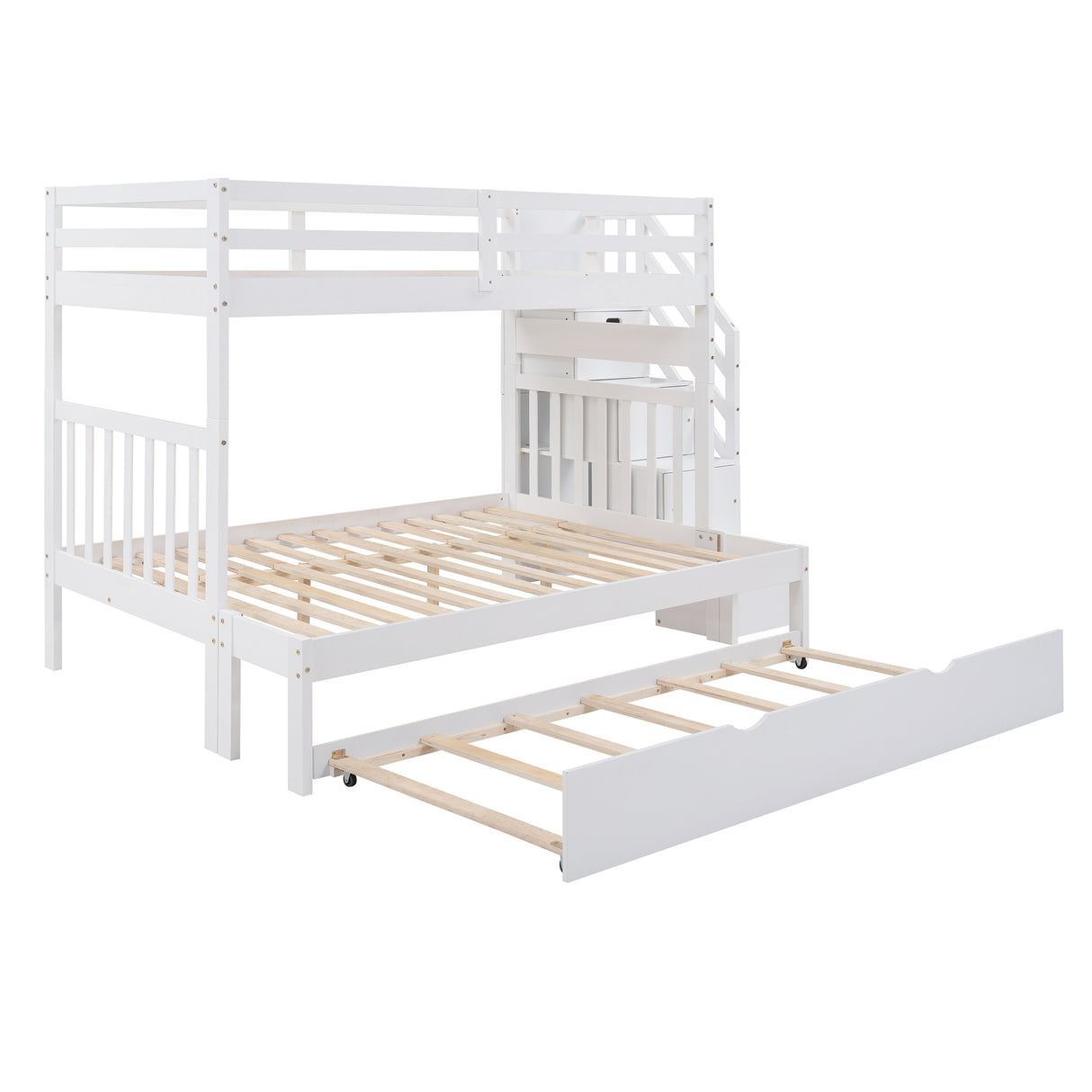 Twin over Twin/Full Bunk Bed with Twin Size Trundle (White)(OLD SKU :LP000025AAK) - Home Elegance USA