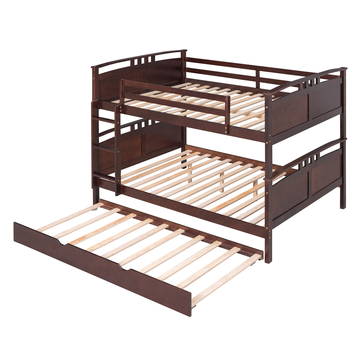 Full-Over-Full Bunk Bed with Twin size Trundle , Separable Bunk Bed for Bedroom - Espresso - Home Elegance USA