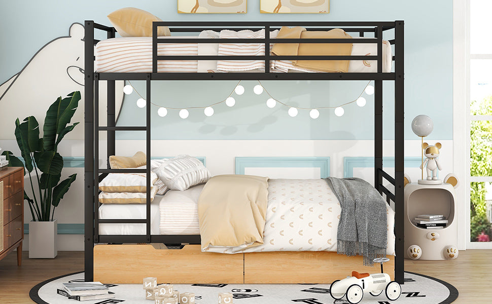 Metal Full Size Convertible Bunk Bed with 2 Drawers, Black(Expected Arrival Time: 9.18)