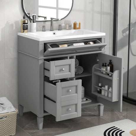 30'' Bathroom Vanity with Top Sink, Modern Bathroom Storage Cabinet with 2 Drawers and a Tip - out Drawer, Single Sink Bathroom Vanity - SW000103AAE - image - 1