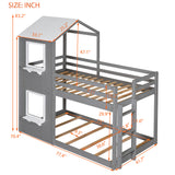 Twin Over Twin Bunk Bed Wood Bed with Roof, Window, Guardrail, Ladder (White) - Home Elegance USA