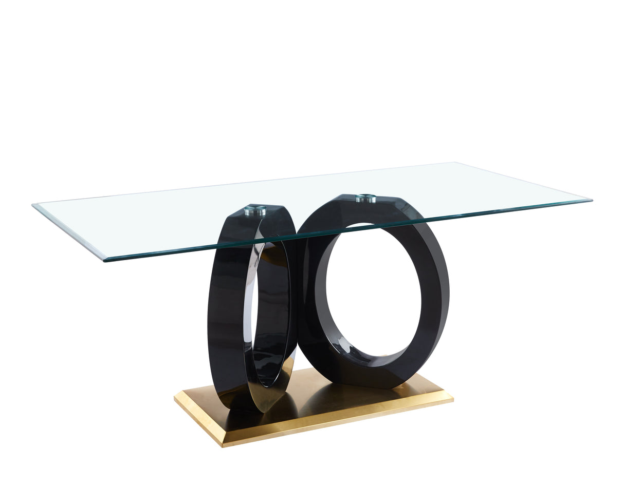 Modern Design Tempered Glass Dining Table with Black MDF Middle Support and Stainless Steel Base - Home Elegance USA