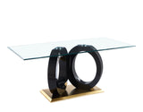 Modern Design Tempered Glass Dining Table with Black MDF Middle Support and Stainless Steel Base - Home Elegance USA