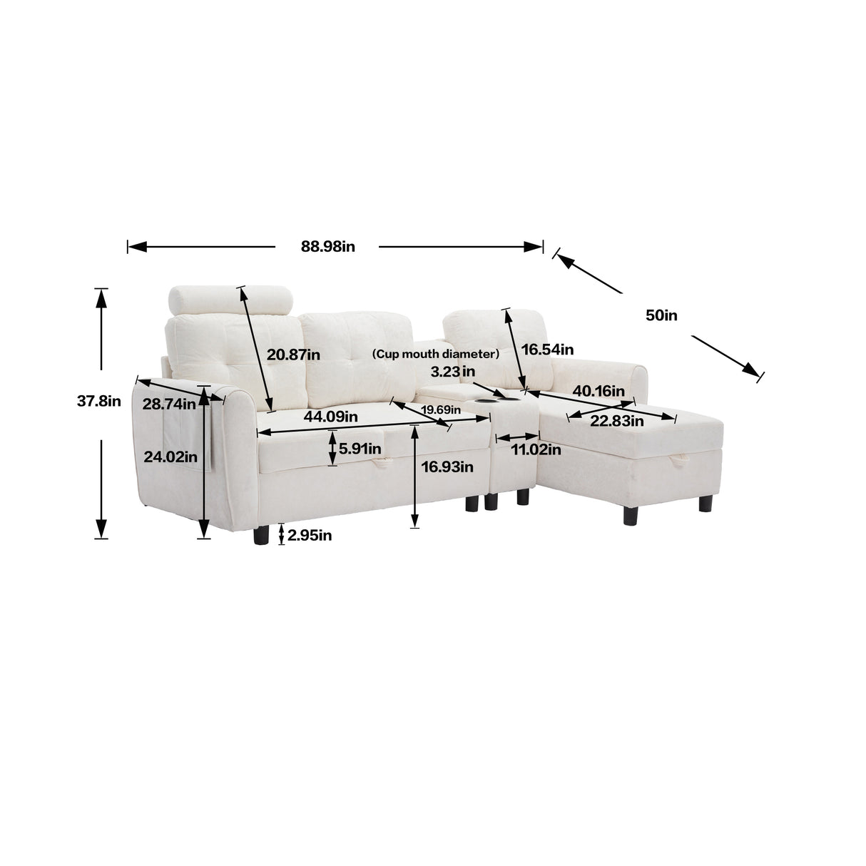 UNITED WE WIN storage sofa /Living room sofa cozy sectional  sofa - Home Elegance USA