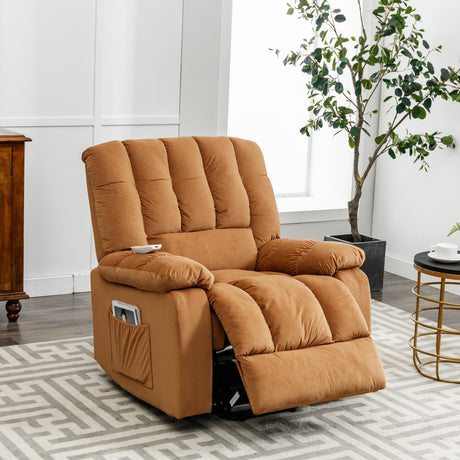 Massage Recliner Chair Electric Power Lift Recliner Chairs with Heat, Vibration, Side Pocket for Living Room, Bedroom, Light Brown Home Elegance USA