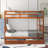 Full-Over-Full Bunk Bed with Ladders and Two Storage Drawers (Walnut) - Home Elegance USA