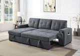 Toby Gray Woven Fabric Reversible Sleeper Sectional Sofa with Storage Chaise Cup Holder USB Ports and Pockets - Home Elegance USA