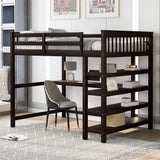 Full Size Loft Bed with Storage Shelves and Under-bed Desk, Espresso(OLD SKU:SM000246AAP-1) - Home Elegance USA