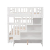 Stairway Full-Over-Full Bunk Bed with Twin size Trundle, Storage and Guard Rail for Bedroom, Dorm - White(OLD SKU :LP001210AAK) - Home Elegance USA