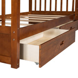 Twin-Over-Twin Bunk Bed with Ladders and Two Storage Drawers (Walnut) - Home Elegance USA