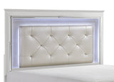 Glamorous Design Bedroom Furniture 1pc Queen Bed Button-Tufted LED Headboard White Finish Faux Alligator Embossed Textured Panels Bed - Home Elegance USA