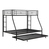 Twin over Full Bed with Sturdy Steel Frame, Bunk Bed with Twin Size Trundle, Two-Side Ladders, Black - Home Elegance USA