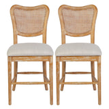 Farmhouse Dining Room Accent Chairs French Distressed Bedroom Barstools with Round Rattan Back Elegant Kitchen Chairs Side Chair, Set of 2 , Rattan Back in Wood Color - Home Elegance USA