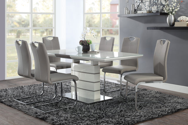 Modern Sleek Design 7pc Dining Set Table with Self-Storing Leaf and 6x Side Chairs Metal Frame Contemporary Dining Room Furniture - Home Elegance USA