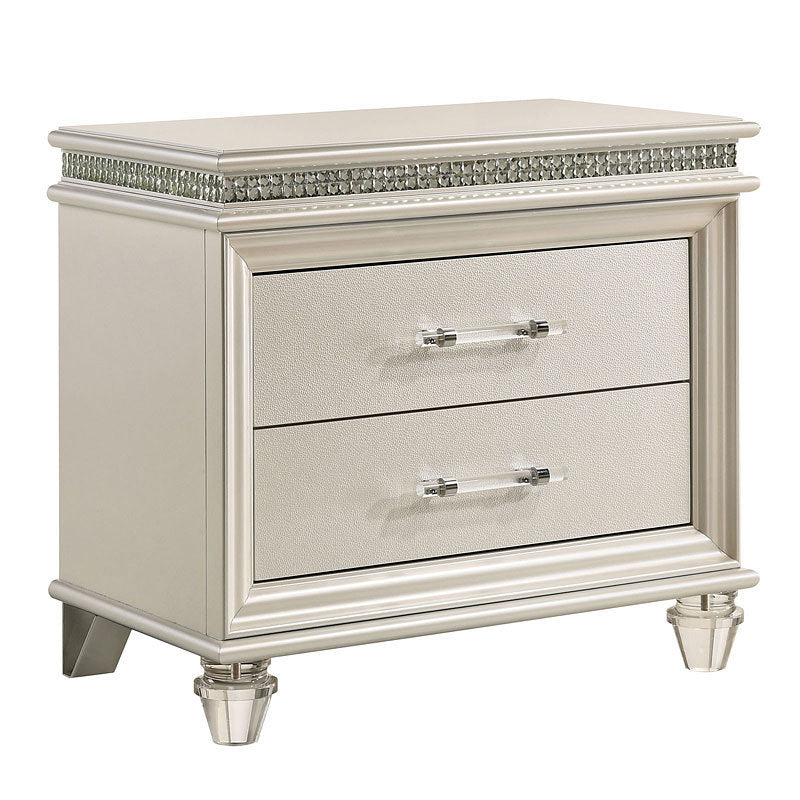 Classic Pearl White 1pc Nightstand Only Contemporary Solid wood 2-Drawers Felt-lined Top English Dovetail Acrylic Legs & Pull Handle - Home Elegance USA