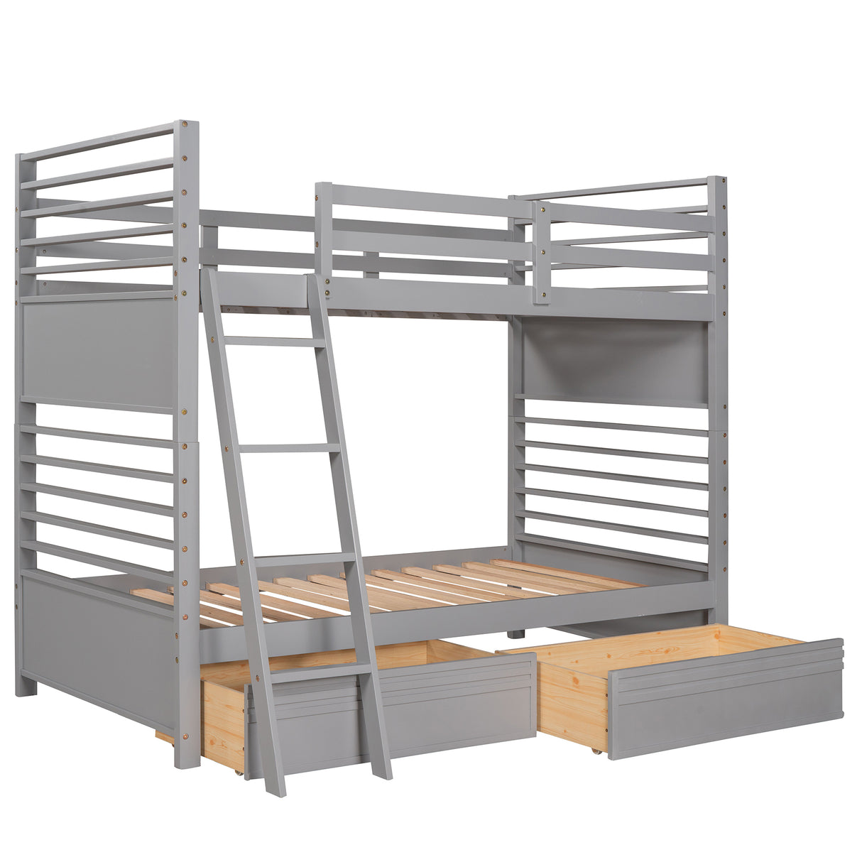 Twin over Twin Wood Bunk Bed with Two Drawers - Gray - Home Elegance USA