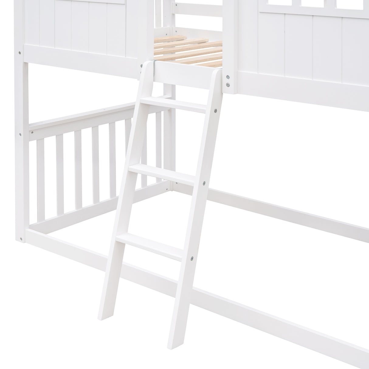 Twin Over Twin House Bunk Bed With Ladder, Wood Bed-White - Home Elegance USA