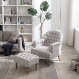 Accent Chair,Button-Tufted Upholstered Chair Set ,Mid Century Modern Chair with Linen Fabric and Ottoman for Living Room Bedroom Office Lounge,Gray - Home Elegance USA