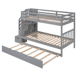 Twin over Twin/Full Bunk Bed with Twin Size Trundle (Gray)(OLD SKU :LP000025AAE) - Home Elegance USA