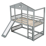 Twin over Twin House Bunk Bed with Convertible Slide and Ladder,Converts into 2 Separate Platform Beds,Gray - Home Elegance USA