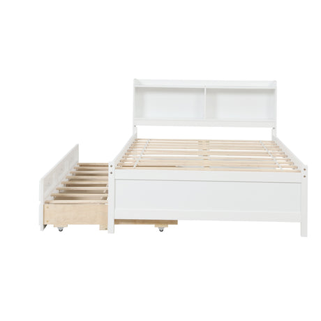 Full Bed with Bookcase,Twin Trundle,Drawers,White Home Elegance USA