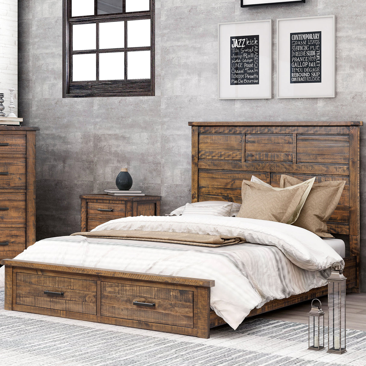 Rustic Reclaimed Solid Wood Framhouse Storage Queen Bed - Home Elegance USA