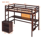 Twin size Loft Bed with Desk and Writing Board, Wooden Loft Bed with Desk & 2 Drawers Cabinet- Espresso - Home Elegance USA