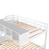 Twin over Full Bunk Bed with Staircase and Built-in Storage Cabinets,White - Home Elegance USA