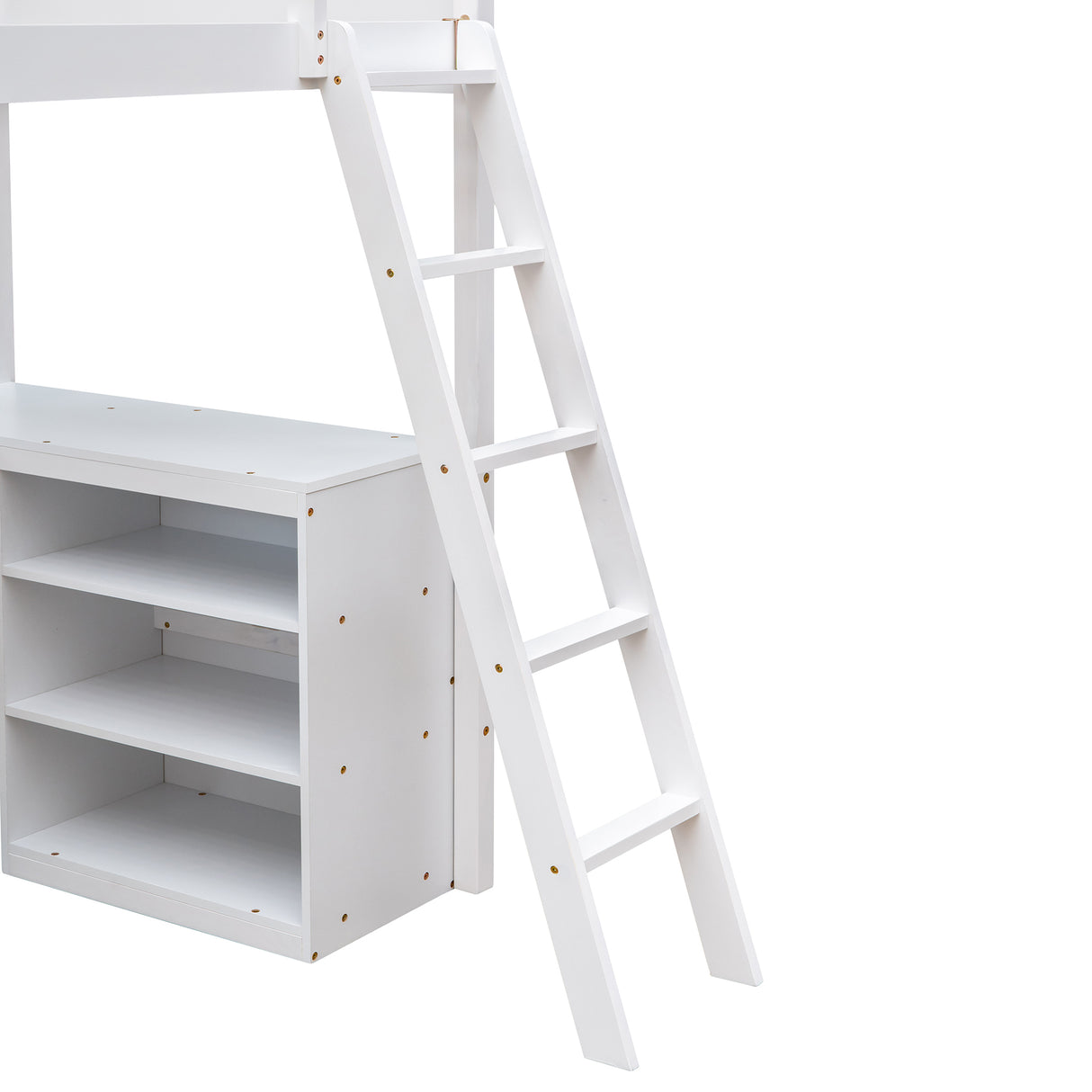 Twin size Loft Bed with Shelves and Desk, Wooden Loft Bed with Desk - White(OLD SKU:LT000537AAK) - Home Elegance USA