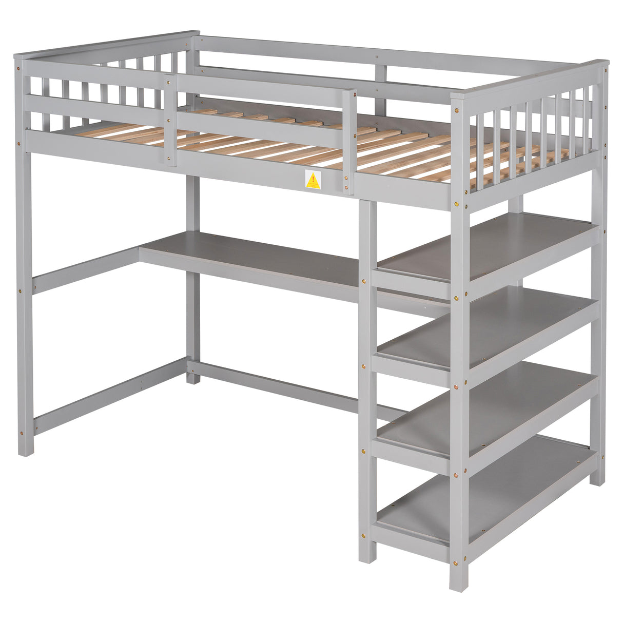 Twin Size Loft Bed with Storage Shelves and Under-bed Desk, Gray(OLD SKU:SM000245AAE-1) - Home Elegance USA