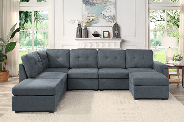 Isla Gray Woven Fabric 7-Seater Sectional Sofa with Ottomans - Home Elegance USA