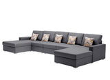 Nolan Gray Linen Fabric 5Pc Double Chaise Sectional Sofa with Pillows and Interchangeable Legs - Home Elegance USA