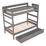 Twin over Twin Wood Bunk Bed with 2 Drawers, Gray - Home Elegance USA