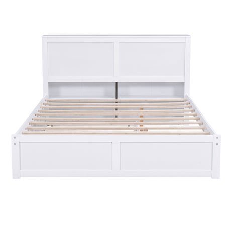 Queen Size Storage Platform Bed with Pull Out Shelves and Twin  XL Size Trundle, White - Home Elegance USA