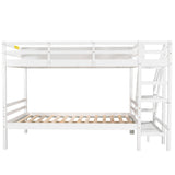 Twin over Full Bunk Bed with Staircase and Built-in Storage Cabinets,White - Home Elegance USA