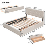 Upholstered Platform Bed with 2 Drawers and 1 Twin XL Trundle,  Linen Fabric, Queen Size - Dark Beige(OLD SKU :LP000314AAA)