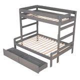 Twin over Full Wood Bunk Bed with 2 Drawers, Gray - Home Elegance USA
