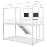 Twin Over Twin Metal Bunk Bed ,Metal Housebed With Slide,Three Colors Available.(White with White  Slide)(OLD SKU :LP000095AAK) - Home Elegance USA