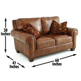 Rustic Leather Collection Loveseat - Premium Construction, Nail-Head Trim - Maximum Comfort and Style Home Elegance USA