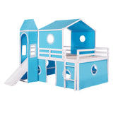 Full Size Bunk Bed with Slide Blue Tent and Tower - Blue - Home Elegance USA