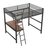 Full Size Loft Metal&MDF Bed with Desk and Shelf, Black