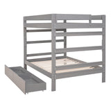 Full over Full Wood Bunk Bed with 2 Drawers, Gray - Home Elegance USA