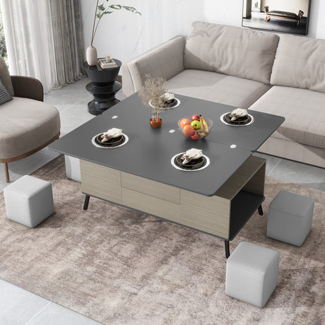 5 Pieces Lift Top Coffee Table Set with Storage Convertible Dining Table with Ottomans - CH307469AAG - image - 2