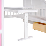Full-Over-Full Bunk Bed with Changeable Table , Bunk Bed Turn into Upper Bed and Down Desk - Pink - Home Elegance USA
